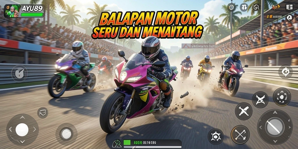 Screenshot menunjukkan aksi balapan seru di AYU89