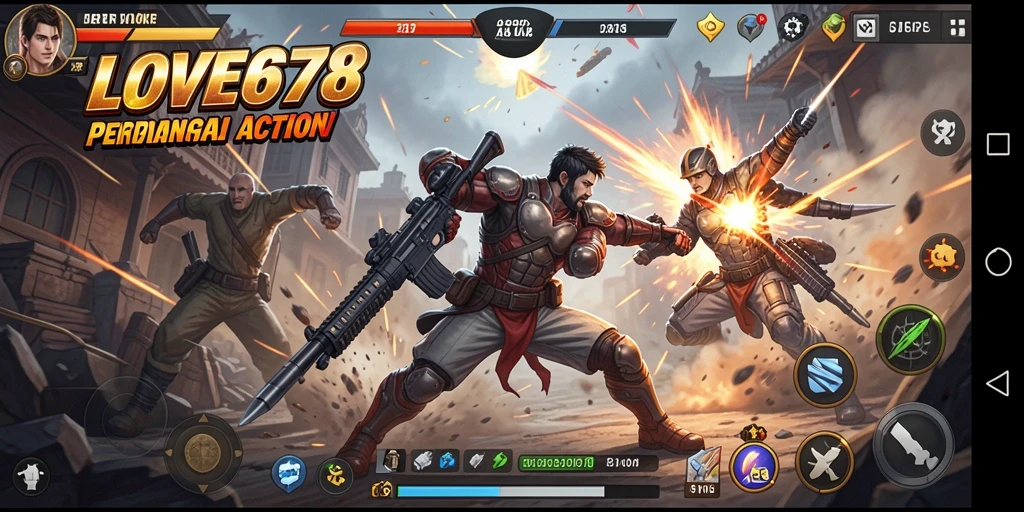 Screenshot utama LOVE678 menampilkan aksi tempur yang mendebarkan.